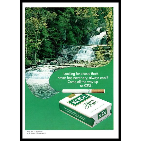 1972 Kool Cigarettes Vintage Print Ad Forest Waterfall Water Falls Stream River - Picture 1 of 1